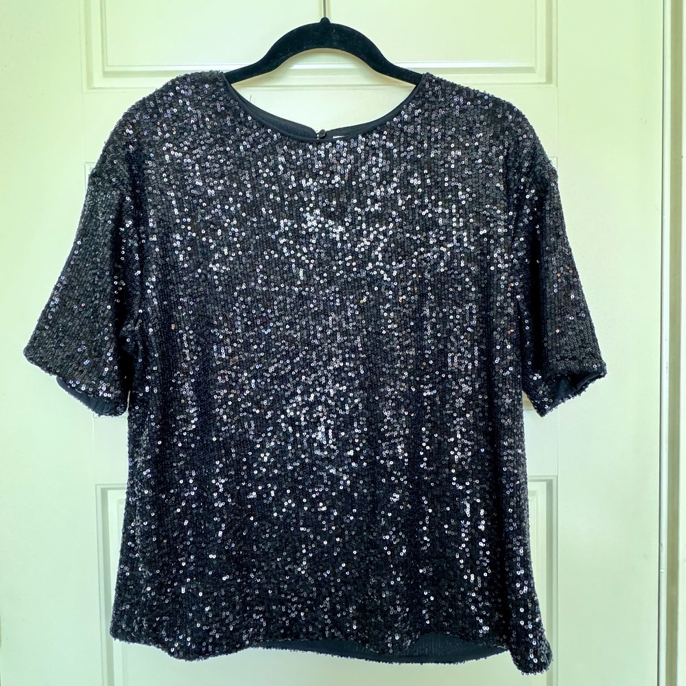 H&M Black Sequined Holiday Party Top